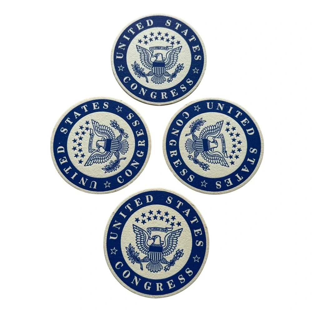 4pc United States Congress Coasters Blue White Great Seal Pulpboard Drinkware